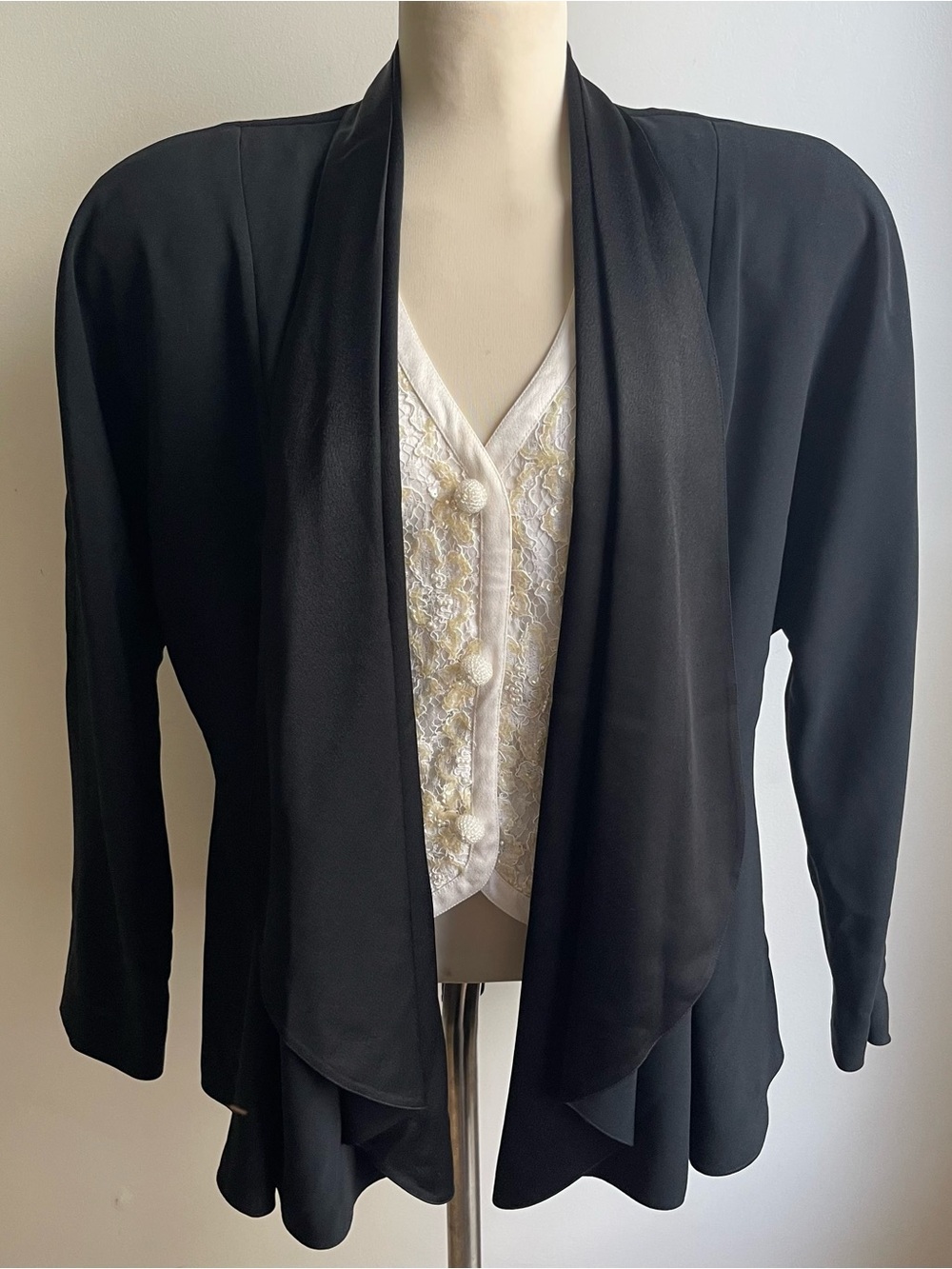 Vintage 80s Daymor Couture Ferreira Black Evening Jacket White Sequin Vest 16